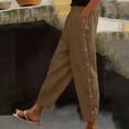 thumbnail image 1 of Weiqiqre Straight Leg Linen Pants Women Summer Boho Striped Pants Comfy Drawstring Side Button Casual Beach Pants with Pockets, 1 of 7