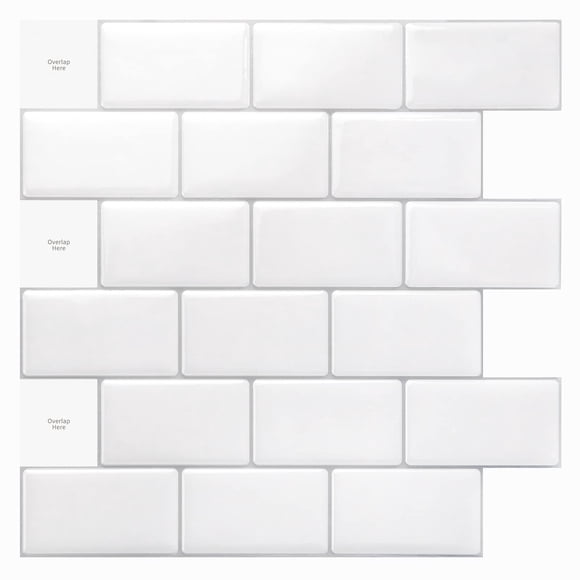 Art3d 10-Sheet Peel and Stick Tile Backsplash - 12"x12" Premium Kitchen Backsplash Peel and Stick Tile, Bright White