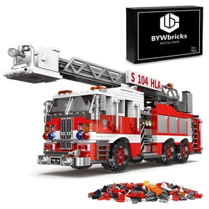 BYWbricks City Ladder Fire Truck Building Blocks Set (711 pcs) Toy Station Firetruck Bricks Collectible Fire Engine Building Kit Model Gift for Boys and Girls Adults