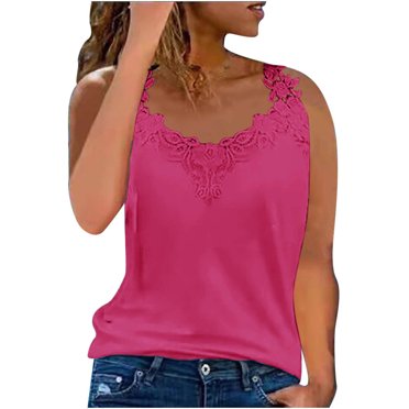 Olyvenn Camisoles pour Femmes Débardeurs Blouse Douce pour Femmes Camisole Sans Manches avec Encolure en V Bordure en Dentelle Florale et Bretelles Larges Chemises Vert m
