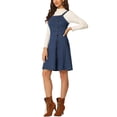 thumbnail image 4 of INSPIRE CHIC Women's Faux Suede Button Decor A-Line Mini Overall Dress L Dark Blue, 4 of 6