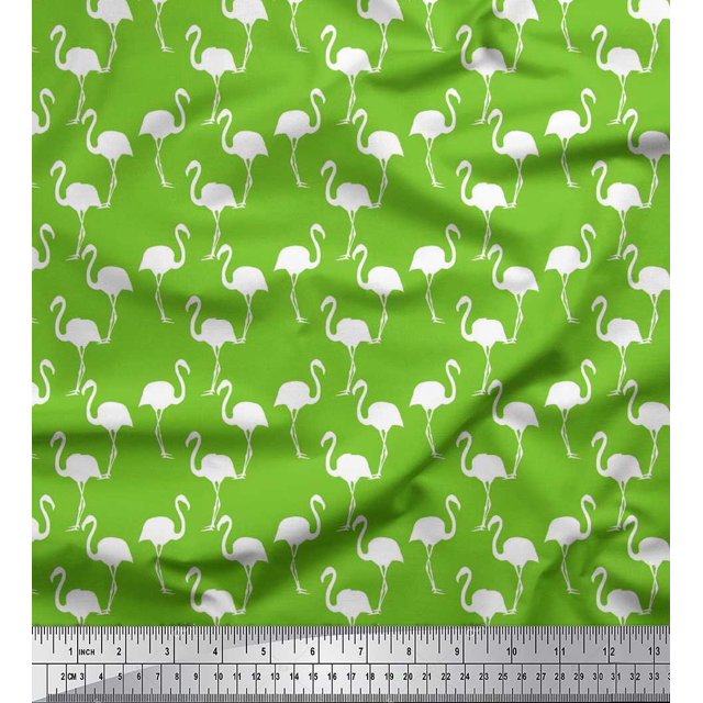 Soimoi Crepe Silk Fabric Flamingo Bird Printed Fabric 1 Yard 42 Inch Wide