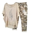 thumbnail image 1 of Mikilon Ensemble de Détente Confortable pour Femmes, Tenue d'Intérieur 2 Pcs, Ensemble de Détente Imprimé, Haut à Manches Mi-Longues à Col Rond + Pantalon, Kaki-D m, 1 of 6