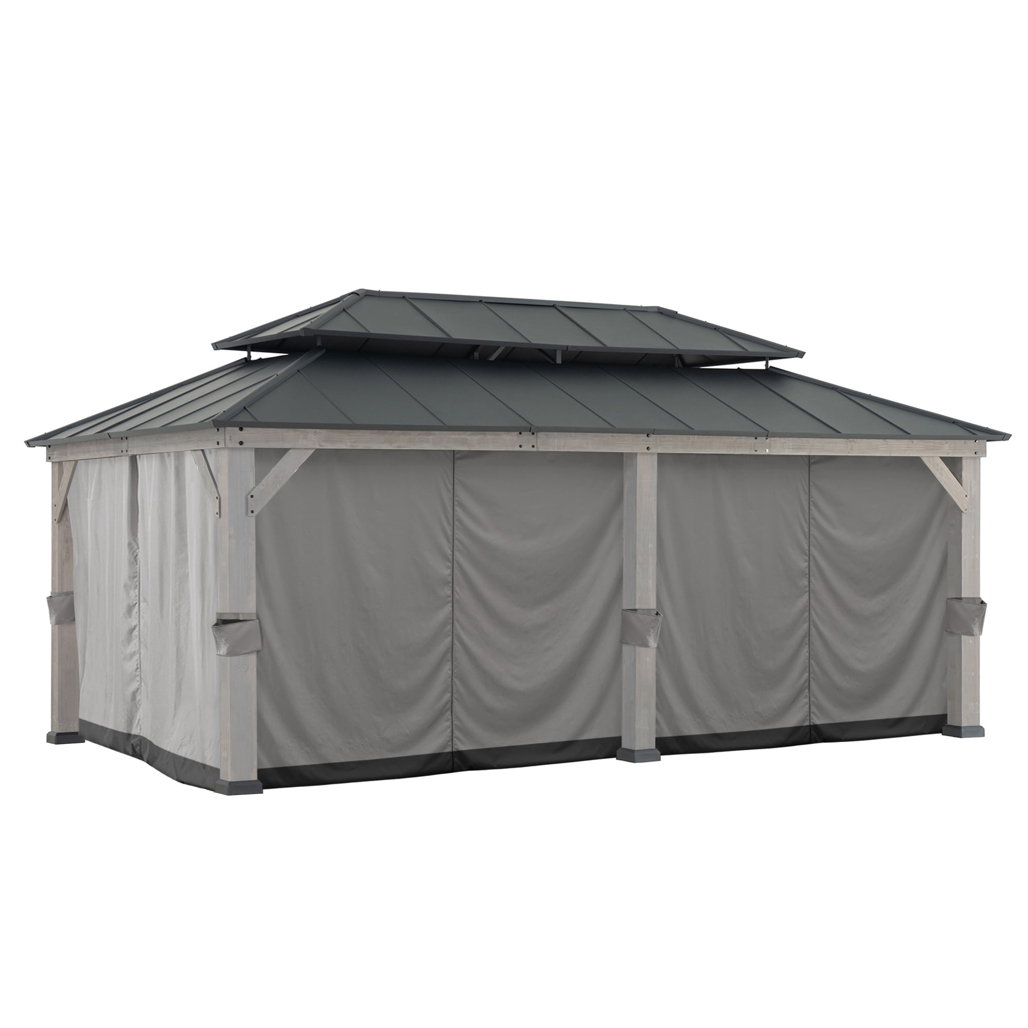 SUNJOY Rideau de Remplacement pour gazebo, Rideaux Extérieurs imperméables à 6 panneaux pour gazebo de 12 x 20 pieds, protection pour terrasse et jardin