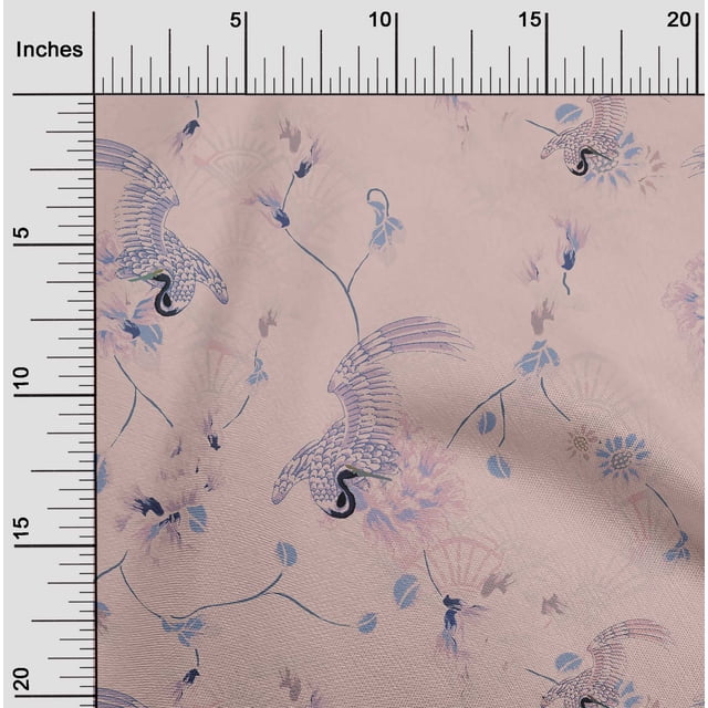 oneOone Polyester Spandex Peach Fabric Floral & Peacock Sewing Craft Projects Fabric Prints By Yard 56 Inch Wide