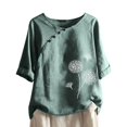 thumbnail image 1 of CHUANK Hauts pour Femmes en Liquidation à Moins de 10 $ Hauts pour Femmes Décontractés Printemps Été Manches Longues en Coton et Lin Imprimé Graphique Pissenlit Col Ras du Cou Blouses Vintage Hauts Grande Taille, 1 of 6