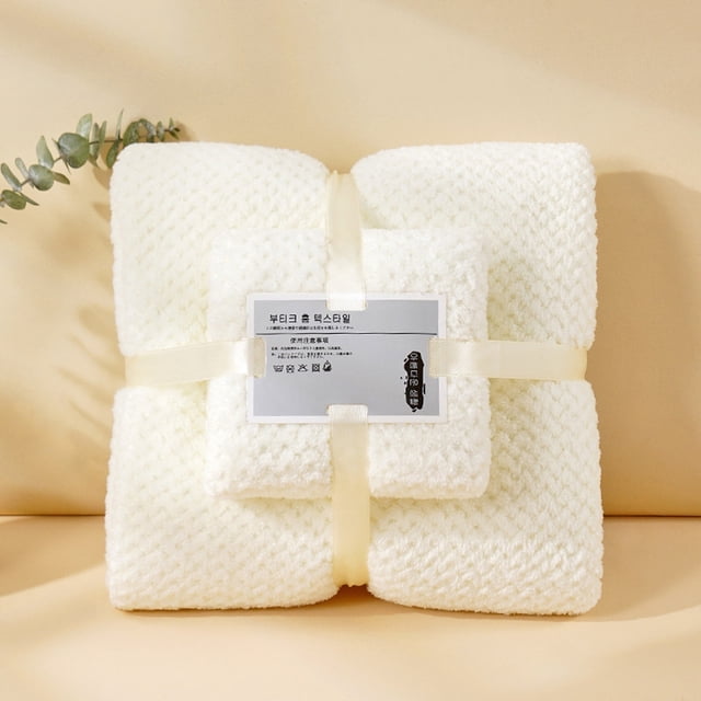 Fleece Towel Set, EDHITNR Soft Absorbent Bath Towel, Premium Microfiber Quick Dry Hand Towel Machine Washable, White