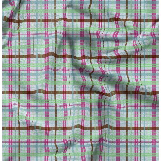 Soimoi Poly Georgette Fabric Plaid Check Print Fabric by Yard 52 Inch Wide