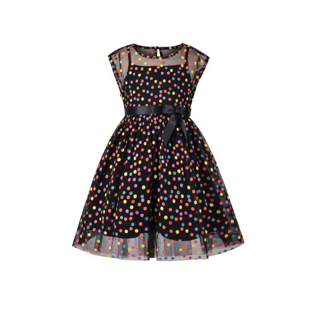 Robe Fille Multicolore Arc-en-Ciel à Pois Tulle Noir Robe de Soirée 10 Ans