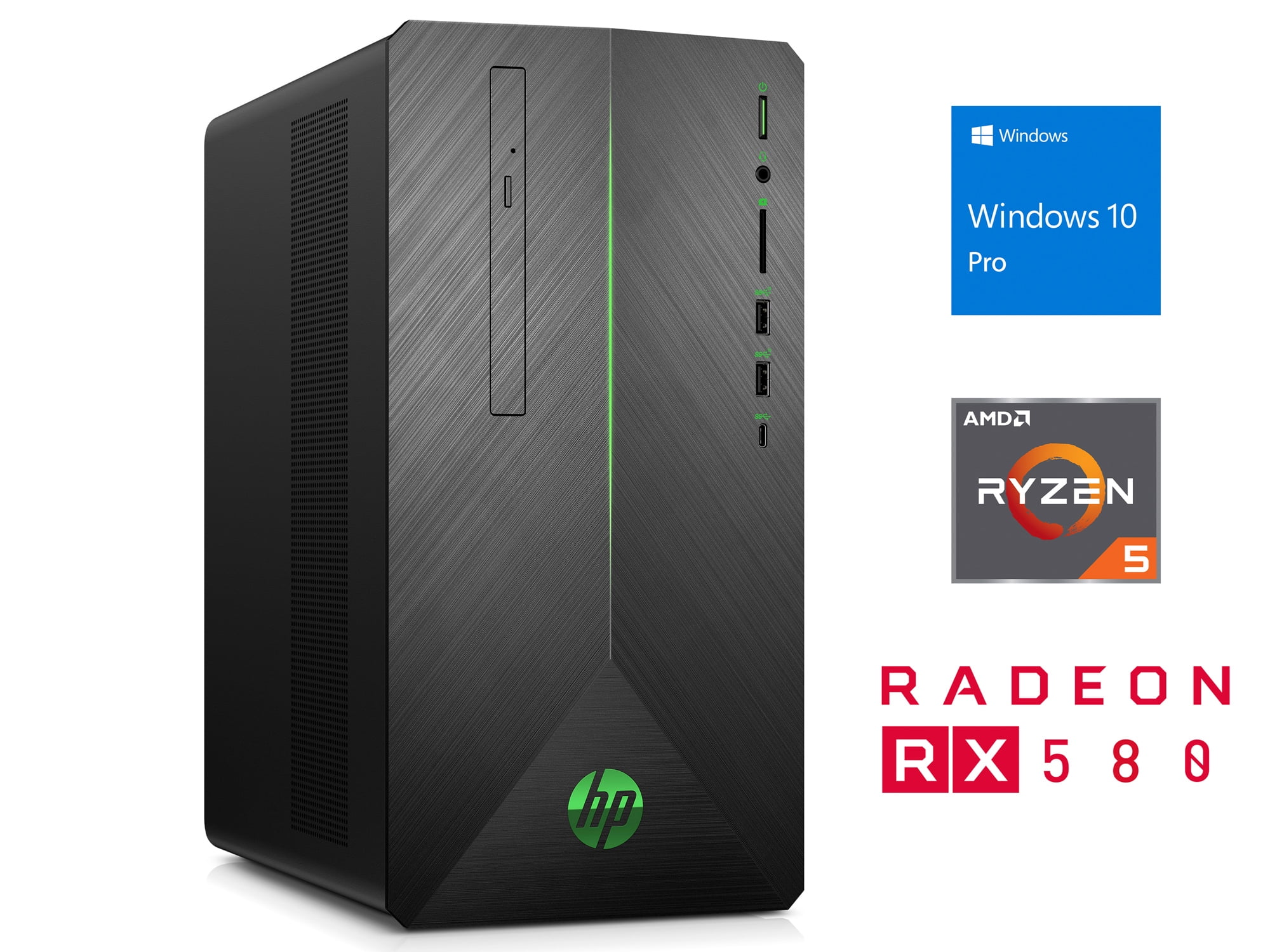 Referbished HP Pavilion 690 Desktop, AMD Ryzen 5 2400G Upto 3.9GHz, 8GB RAM, 512GB SSD, AMD Radeon RX 580, DVDRW, HDMI, DisplayPort, Card Reader, Wi-Fi, Bluetooth, Windows 10 Pro