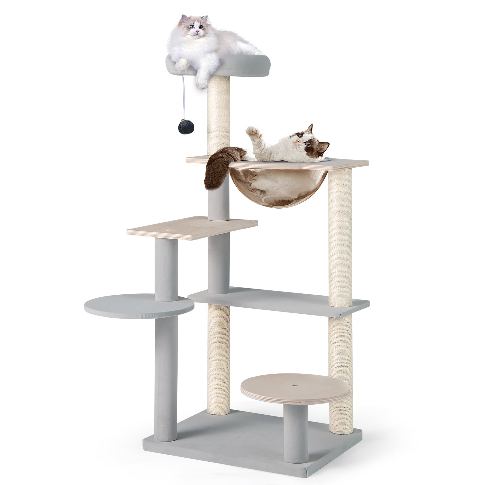Gymax Modern Cat Tree 44 Inch Multi-level Cat Tower w/ Removable Padded Top Perch