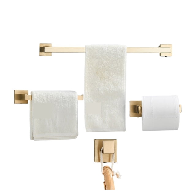Bathroom Hardware Set Brushed Gold Robe Hook Towel Rail Bar Shelf Tissue Paper Holder Wall Mounted ,Easy to Install