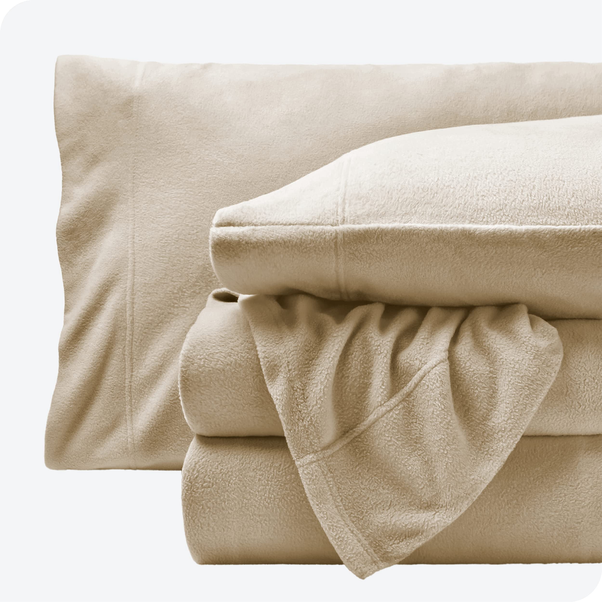 Bare Home Cozy Fleece Ensemble de Draps en Molleton - Molleton Polaire Ultra Moelleux - Poche Profonde - Très Grand Fendu, Sable