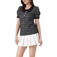 thumbnail image 4 of INSPIRE CHIC Tweed Top for Women's Button Decor Peter Pan Collar Blouse S Black, 4 of 6