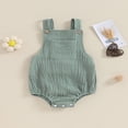 thumbnail image 2 of Cotton Linen Suspender Overalls for Baby  Sleeveless Solid Color Romper, 2 of 9