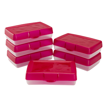 Storex Standard Plastic Pencil Box for Elementary School, 8.4 x 5.6 x 2.5 in, Red, 1 Count