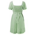 thumbnail image 5 of B91xZ Femmes Été Élégante Robe Casual Manches Courtes Smocked Robe V Cou Haut Tour de Taille Étagée Robes Midi, Vert M, 5 of 5