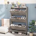 thumbnail image 1 of Vabches Shoe Storage Cabinet with 3 Flip Drawer, Narrow Shoe Rack Cabinet for Entryway, Grey, 1 of 10