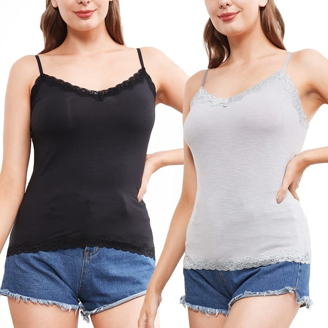 Charmo Women's Lace Camisole Adjustable Spaghetti Strap Tank Tops 2 Pack