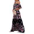 thumbnail image 1 of MAWCLOS Femmes Été Plage Robe Soleil Floral Imprimé Maxi Robes de l'Épaule Longue Robe de Vacances en Vrac à Manches Courtes Noire Pivoine M, 1 of 5