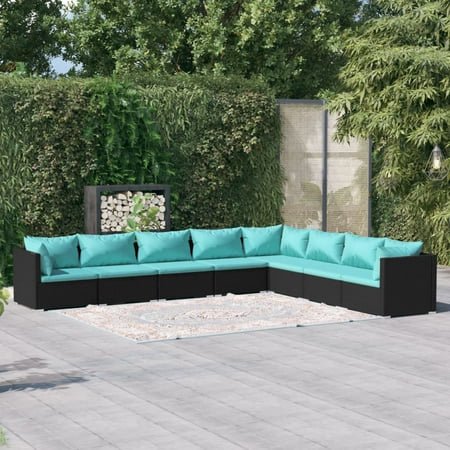vidaXL 8 Piece Patio Lounge Set with Cushions Poly Rattan Black