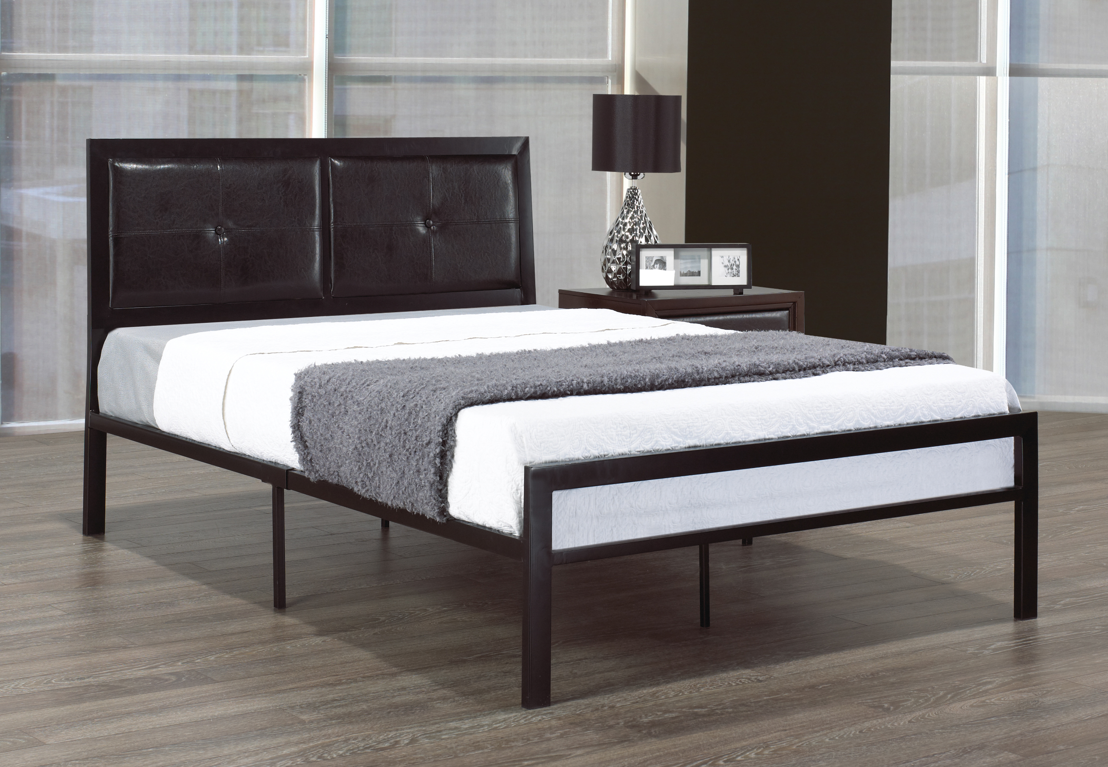 Lit en Métal avec Tête de Lit Rembourrée en Tissu