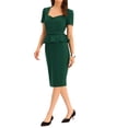 thumbnail image 4 of INSPIRE CHIC Robe Fourreau Rétro de Bureau pour Femme à Encolure Cœur avec Volants, Manches Courtes, Vert Foncé L, 4 of 5