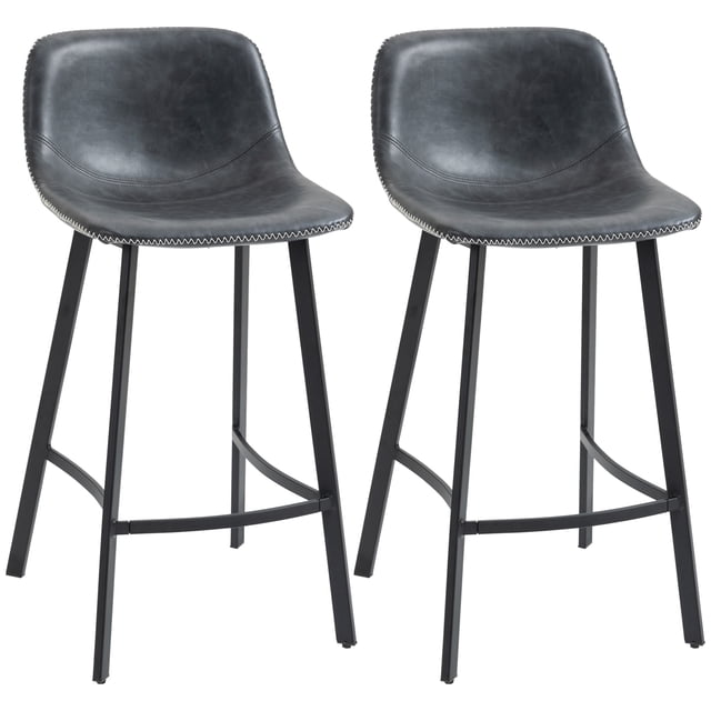HOMCOM 27" Counter Height Bar Stools Set of 2, Industrial Kitchen Stools