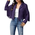 thumbnail image 1 of 2025 Veste à Franges pour Femmes Vestes Veste Légère pour Femmes Décontractée à Franges Moto Courte, 1 of 9