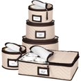 thumbnail image 1 of Hold N Storage Microfiber Dinnerware Storage Organizer 5-Piece Set , Beige W/ Brown Trim Adult, 1 of 7