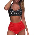 thumbnail image 2 of Women Vintage Swimsuit Two Piece Retro Halter Ruched High Waist Print Bikini Set, 2 of 8