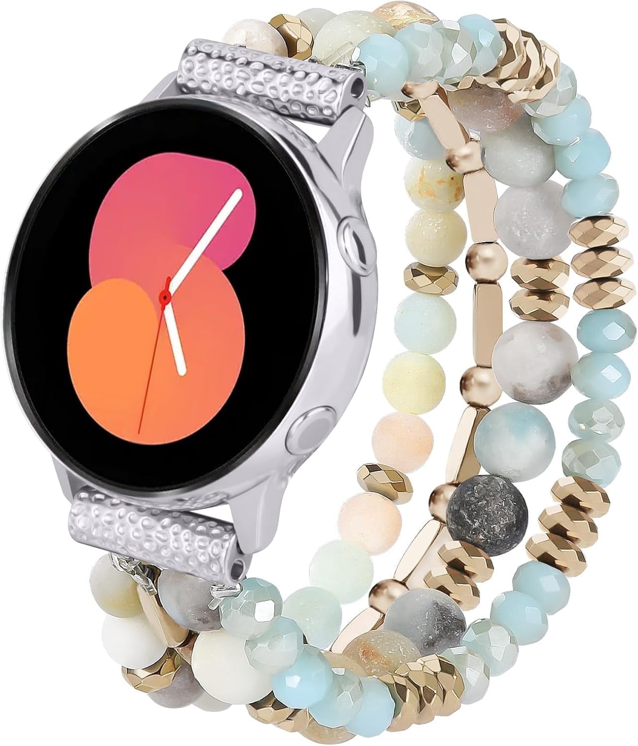 XIHAMA Beaded Boho Bracelet for Samsung Galaxy Watch 7/6/5/4 40/44mm Strap/Active 2 Watch 4 Classic 42mm Strap Women, 20mm Handmade Cute Elastic Crystal Beaded Bracelet