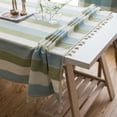 thumbnail image 1 of Striped Tablecloth Linen Polyester Rectangle | Mediterranean Blue Green Pattern Fringe | 60x60cm Durable Washable Indoor Outdoor Coffee Dining Decor, 1 of 6