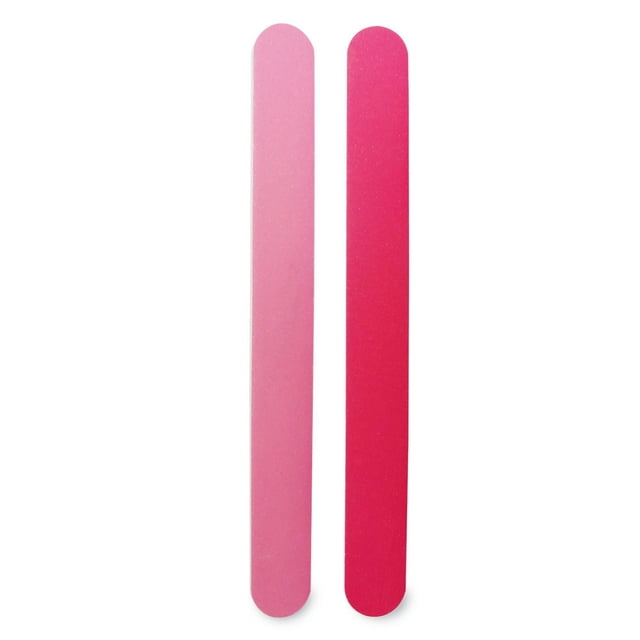 Pink Salon Board showing two pink nail files with rounded ends, each containing four abrasive levels to smooth nails, designed for nail care and nail tools in professional or home settings.