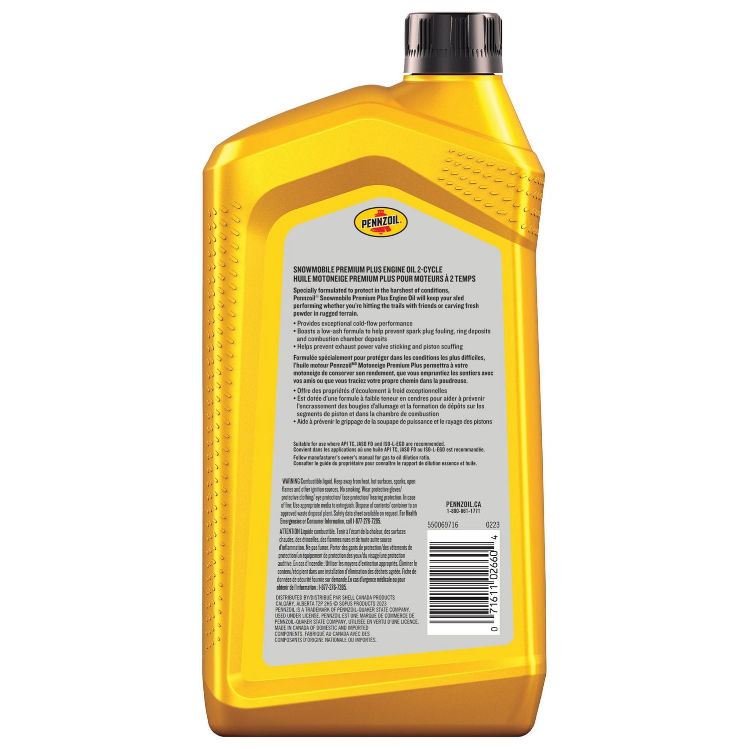 Huile pour motoneige Premium Plus pur moteurs à 2 temps, 0,946 litre