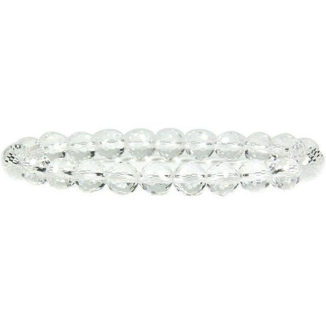 Bracelet Extensible Unisexe en Perles Rondes de 8 mm en Quartz Clair Facetté Naturel