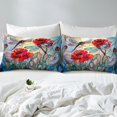 thumbnail image 4 of Housse de Couette Grand Lit Coquelicot Rouge, Housse de Couette Libellule Fleurs Rouges Jardin Rustique pour Adultes Ados, Ensemble de Literie Patchwork Style Vitrail Artistique (Sans Couette), 3 Pcs, 4 of 6