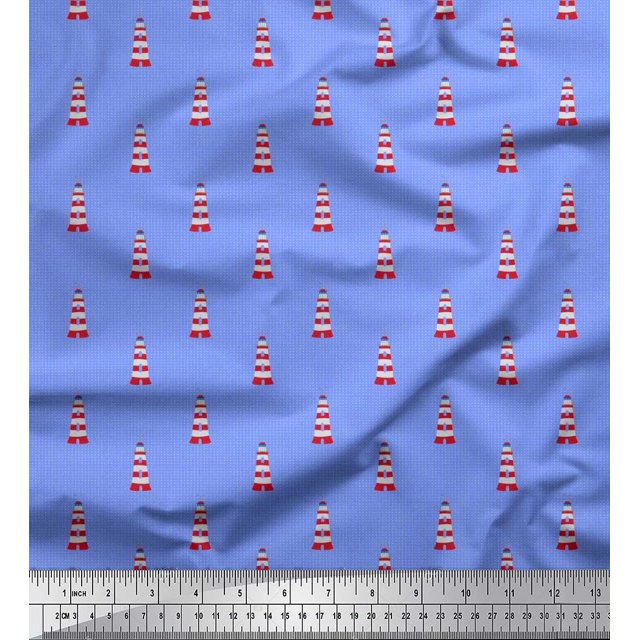 Soimoi Rayon Fabric Dot & Light House Shirting Decor Fabric Printed Yard 56 Inch Wide