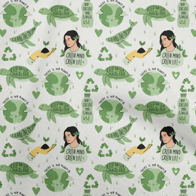 oneOone Cotton Poplin Twill Green Fabric Earth Sewing Craft Projects Fabric Prints By Yard 56 Inch Wide