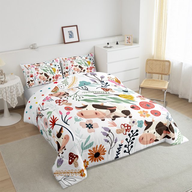 YST Cute Milk Cow Comforter Set, Kawaii Room Decor, King