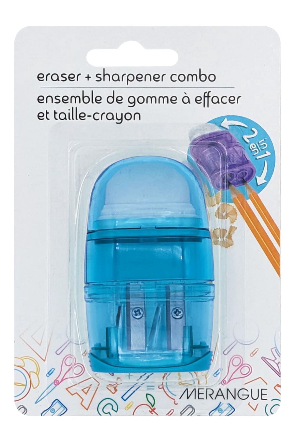 Merangue 2-in-1 Eraser and Sharpener Combo, Assorted, 4 Pack