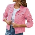 thumbnail image 3 of Women's Denim Jacket Basic Solid Color Button Down Coat with Pockets Stylish Casual Outerwear Comfortable Fit, 3 of 9