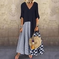 thumbnail image 1 of SMihono Robe Maxi Bohème d'Été pour Femmes Grande Taille Mode Décontractée Été Col en V Patchwork à Carreaux Imprimé Robe Manches Courtes Robe Longue de Plage, 1 of 8
