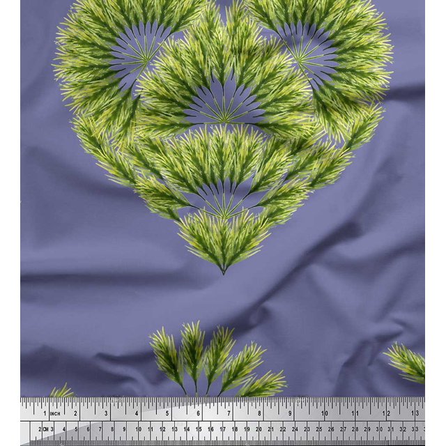 Soimoi Purple polyester Crepe Fabric Pine Leaves Printed Fabric 1 Yard 52 Inch Wide