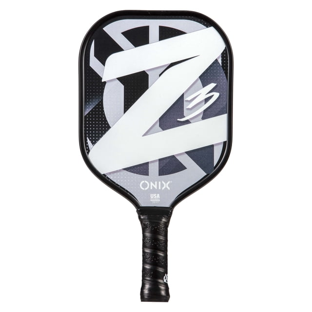 Z3 Composite Pickleball Paddle with a wide body shape for an extended sweet spot, featuring a composite face with a large white 'Z' on a black and gray background, black perforated grip, and USA Pickleball Approved certification, often used for both recreational and competitive pickleball play.