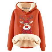 WomenChristmas Print Fleece Casual Womens Hoodies Hoodie Womens Hoodies Pullover Space Tunic Hoodie Casual Blank Sweat Shirts for Women