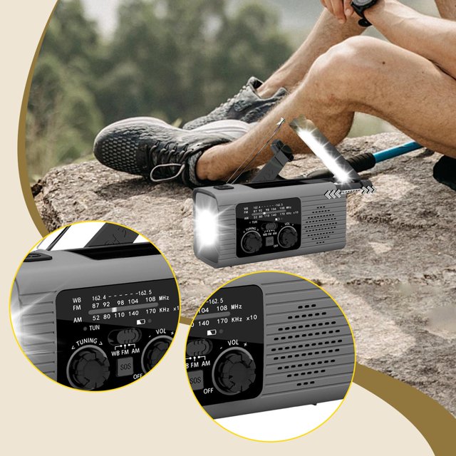BELOVING Emergency Radio Compact Multifunctional Weather Radio for Home Hiking Indoor gray