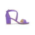 thumbnail image 3 of BLISSFUL STEP Women's Open Toe Cross Strap Mid Block Heel Sandals Purple 8, 3 of 7