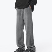 FcBaudy Full Length Pants Jeans Men's Vintage Solid Color Elastic Waist Straight Pocket Denim Men Pants