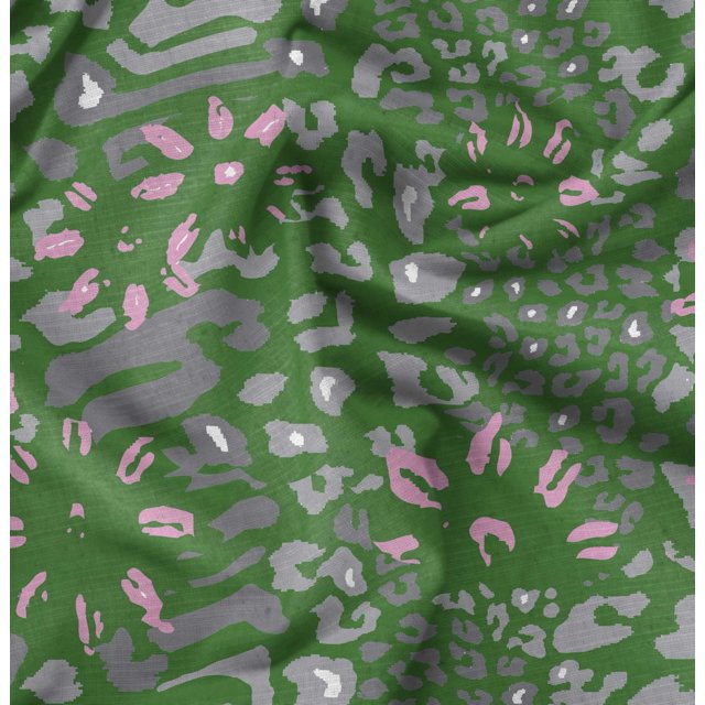 Soimoi Green polyester Crepe Fabric Leopard Animal Skin Printed Fabric 1 Yard 52 Inch Wide